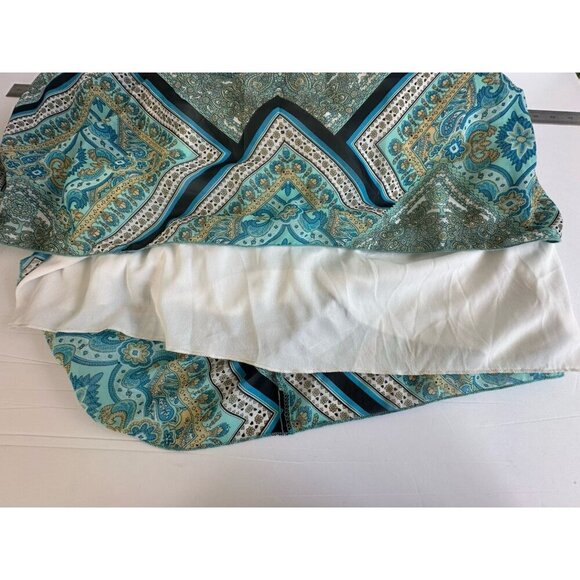 NWT BISOU BISOU Michele Bohbot Teal Scarf Tile Print Black Trim Maxi Dress 14 - Picture 9 of 15